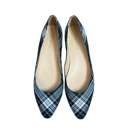 Talbots Navy Green Tartan Plaid Ballet Flats New | Size 11 - Picture 3 of 7